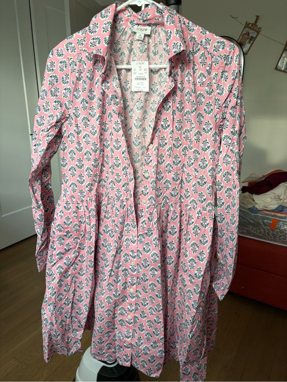 J. Crew Pink Floral Long Sleeve Shirt Dress